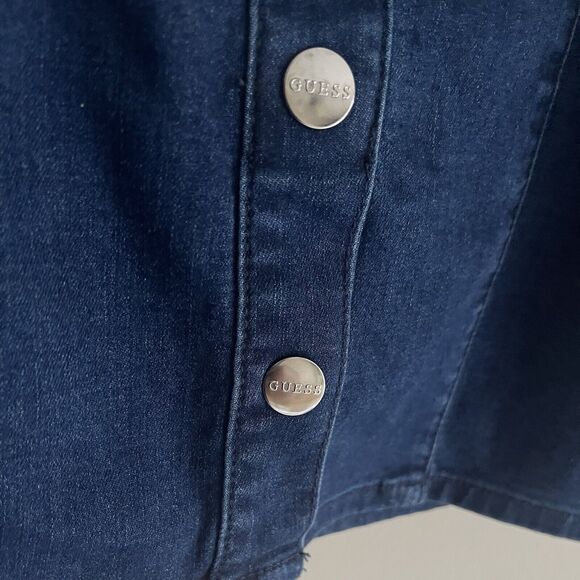 Guess Bodycon Jean Dress Size M Denim Cute Off The Shoulders Silver Button - Picture 4 of 12
